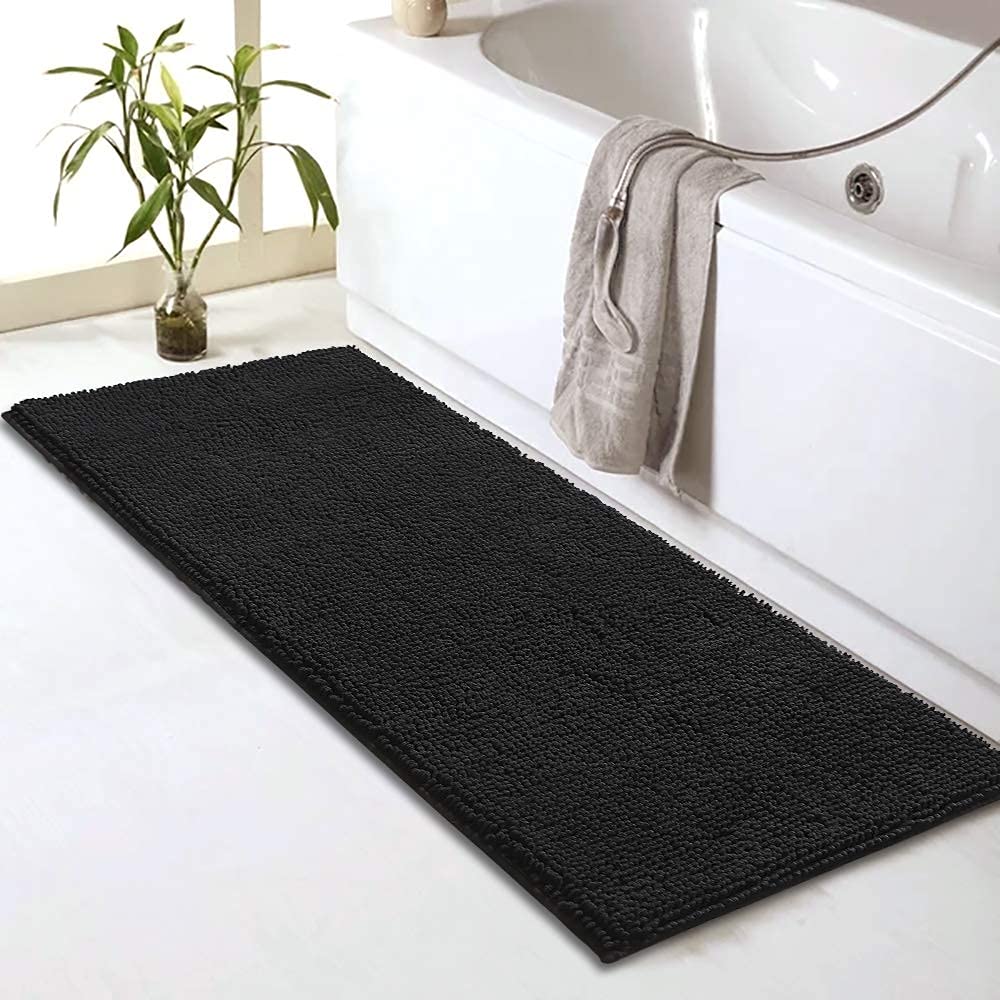 Bathroom Rug Mat Non Slip Black Extra Long Bath Mat For Bathroom Floor  Fluffy Soft, Ultra Absorbent And Machine Washable Strip
