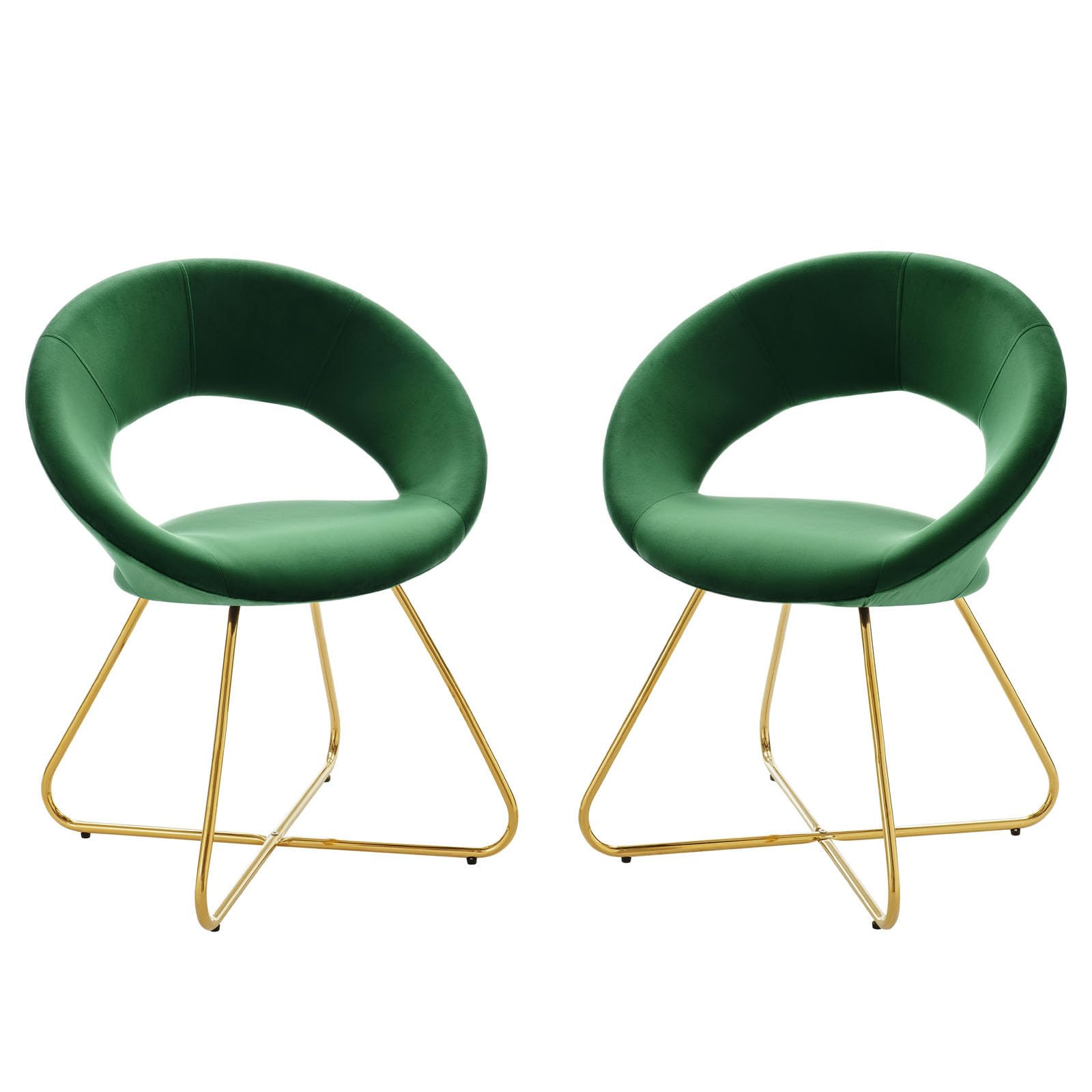 Modway Nouvelle 19" Velvet Dining Chairs in Gold/Emerald Green (Set of 2)