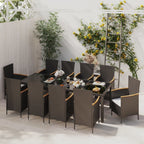vidaXL Patio Dining Set 11 Piece with Cushions Garden Outdoor Lawn Yard Terrace Balcony Backyard Table and Chair Furniture Poly Rattan Black
