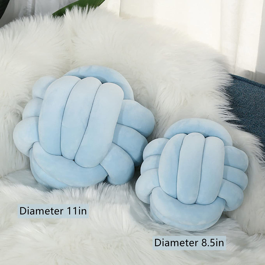 Knot Pillow Ball Round Cushion Pillows, Children Room Decoration Plush Toys Calming Stress Relief Toy (Light Blue,8.5In/22Cm)