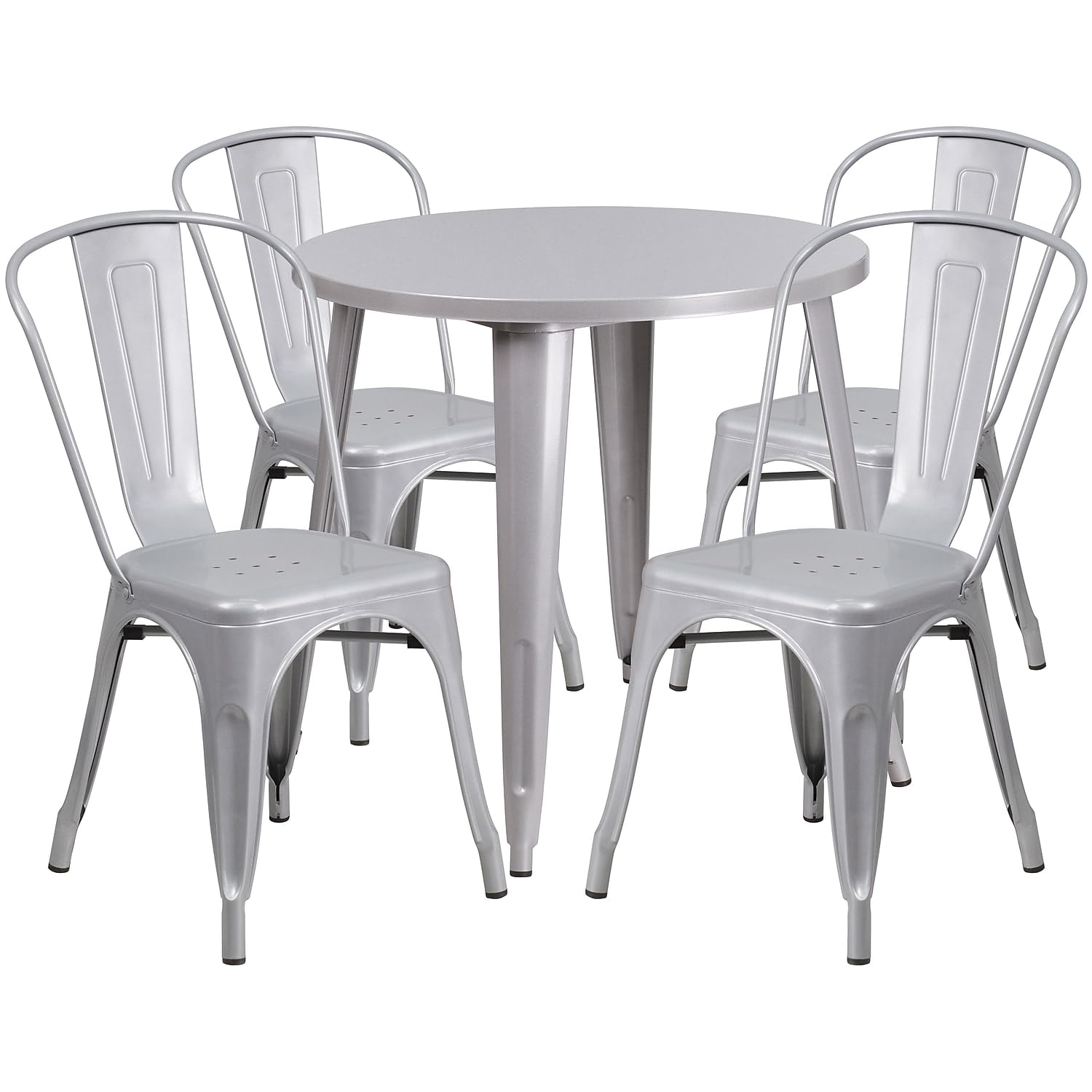 Flash Furniture Dalton Commercial Grade 30&quot; Round Silver Metal Indoor-Outdoor Table Set with 4 Cafe Chairs
