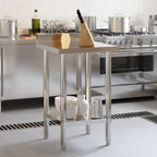 Vidaxl Stainless Steel Kitchen Work Table 21.7"X21.7"X36.6" With Backsplash - Durable Prep Station With Storage For Commercial Use, Adjustable Feet