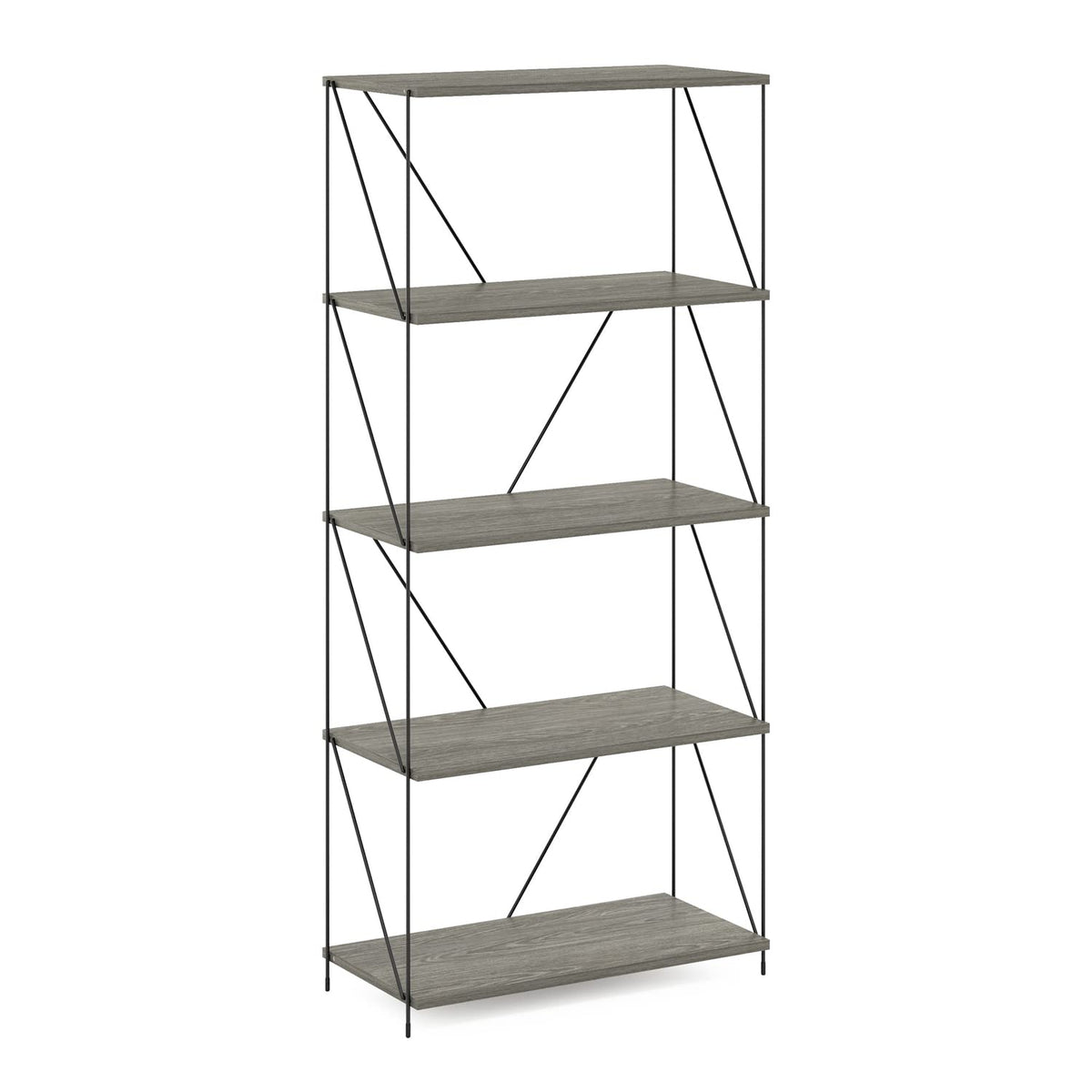 Furinno Besi 5-Tier Industrial Multipurpose Shelf Display Rack with Metal Frame, Wide, Finn Oak