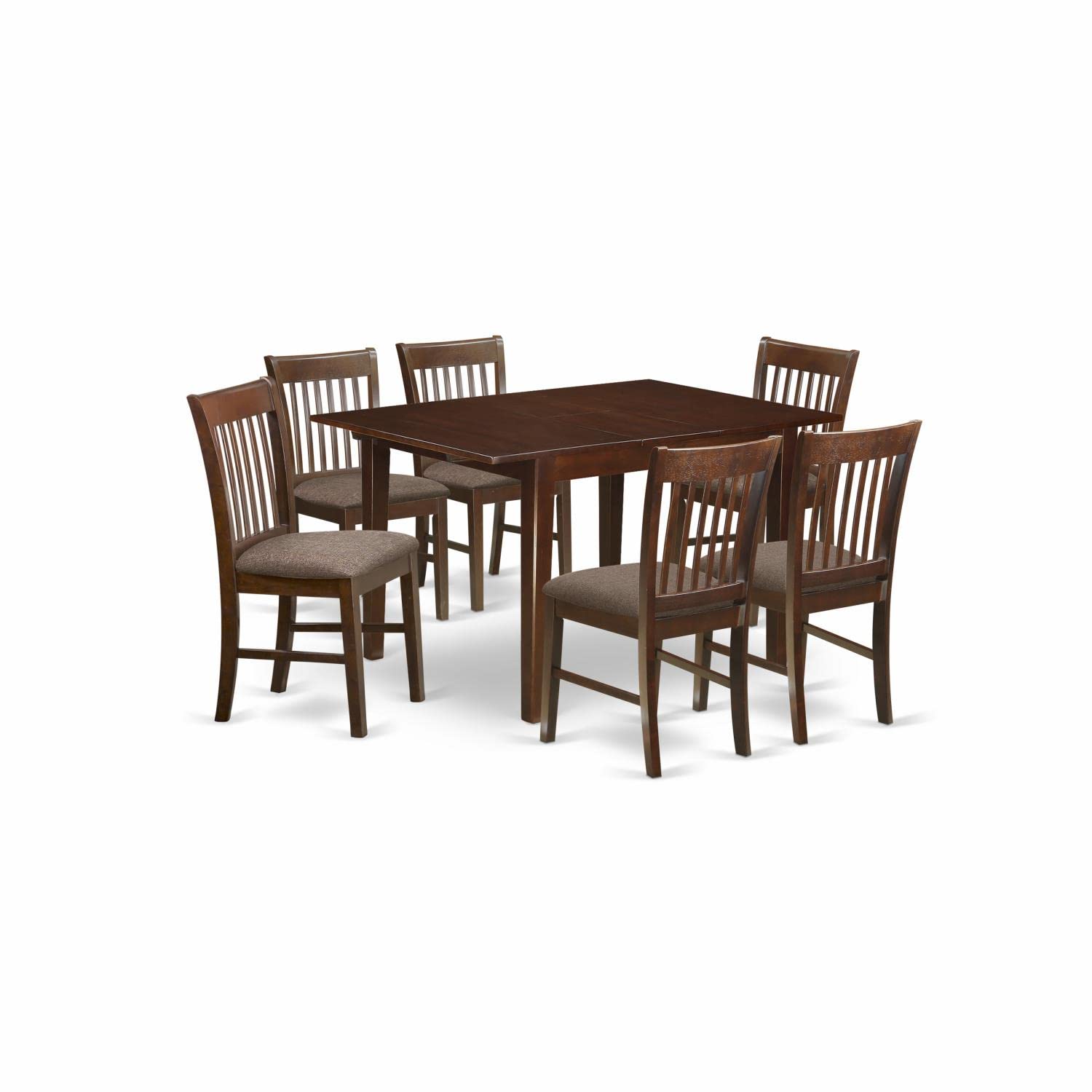 East West Furniture MLNO7-MAH-C Milan 7 Piece Kitchen Set Consist of a Rectangle Table with Butterfly Leaf and 6 Linen Fabric Dining Room Chairs, 36x54 Inch, Mahogany