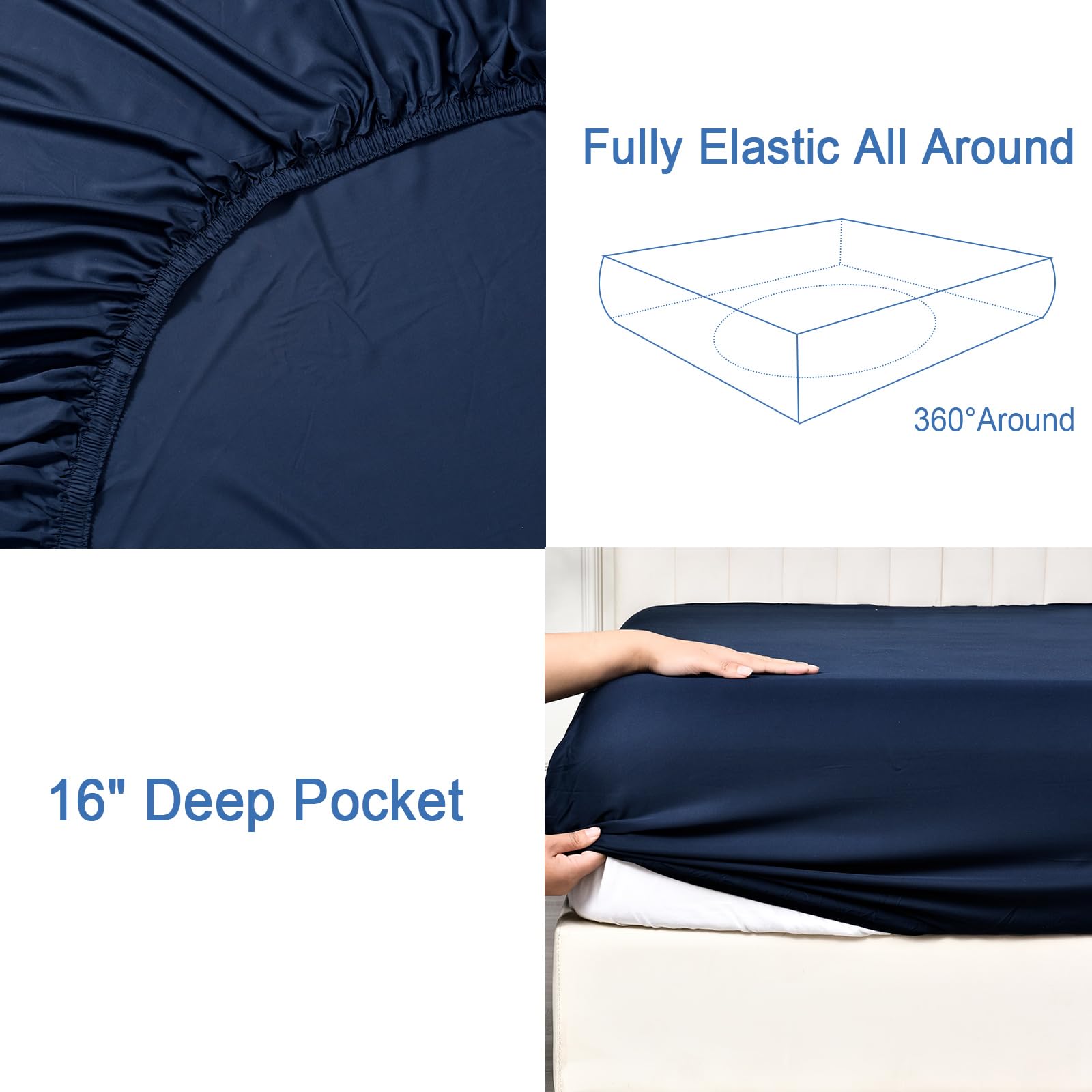 Phf 100% Rayon Derived From Bamboo Cooling Fitted Sheet Twin Size For Hot Sleeper, 16'' Deep Pocket,2.5Cm Wider Strong Elastic E