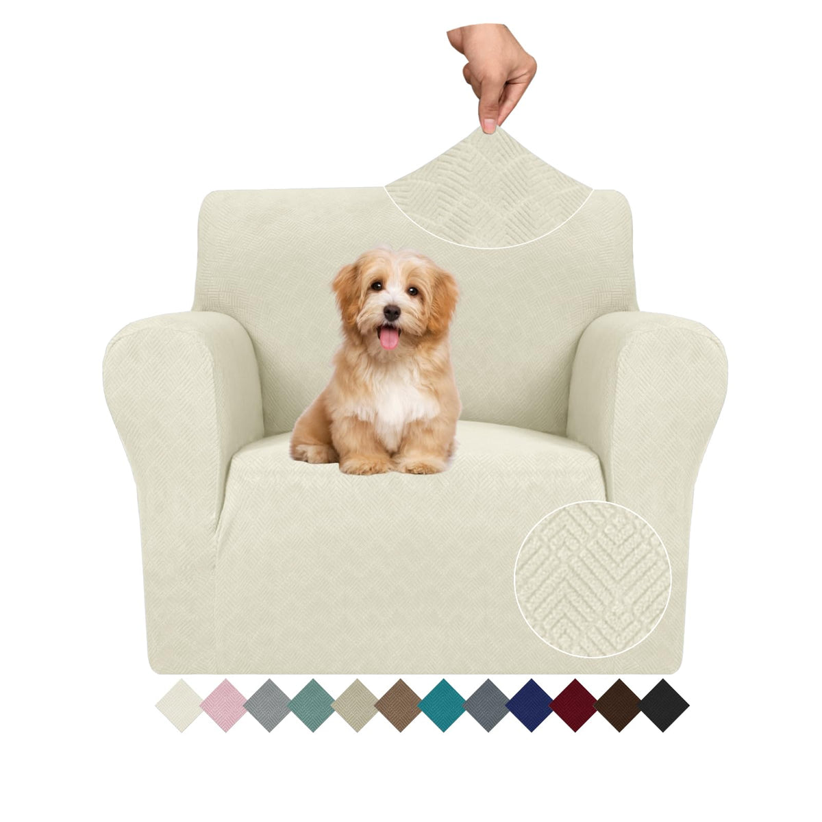 Jiviner Stretch Armchair Slipcovers, 1 Piece Chair Sofa Covers 1 Seater Couch Covers With Elastic Bottom For Kids, Pets (Small, Beige Rhomb)
