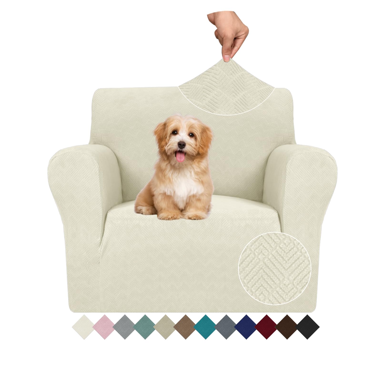 Jiviner Stretch Armchair Slipcovers, 1 Piece Chair Sofa Covers 1 Seater Couch Covers With Elastic Bottom For Kids, Pets (Small, Beige Rhomb)