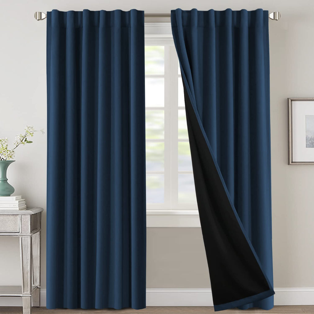H.VERSAILTEX 100% Blackout Curtains for Bedroom with Black Liner Full Room Darkening Curtain 96 Inch Long Thermal Insulated Back