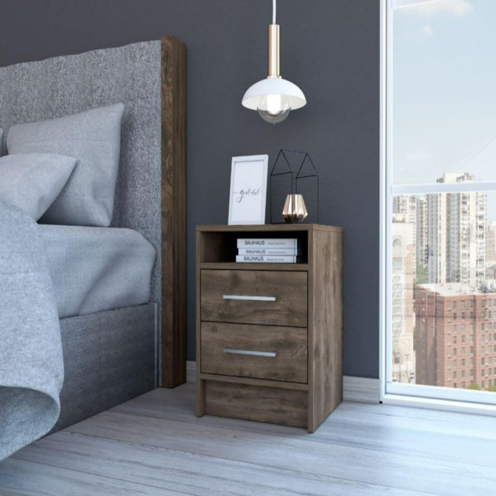 Nightstand Cartiz, Two Drawers - Dark Brown