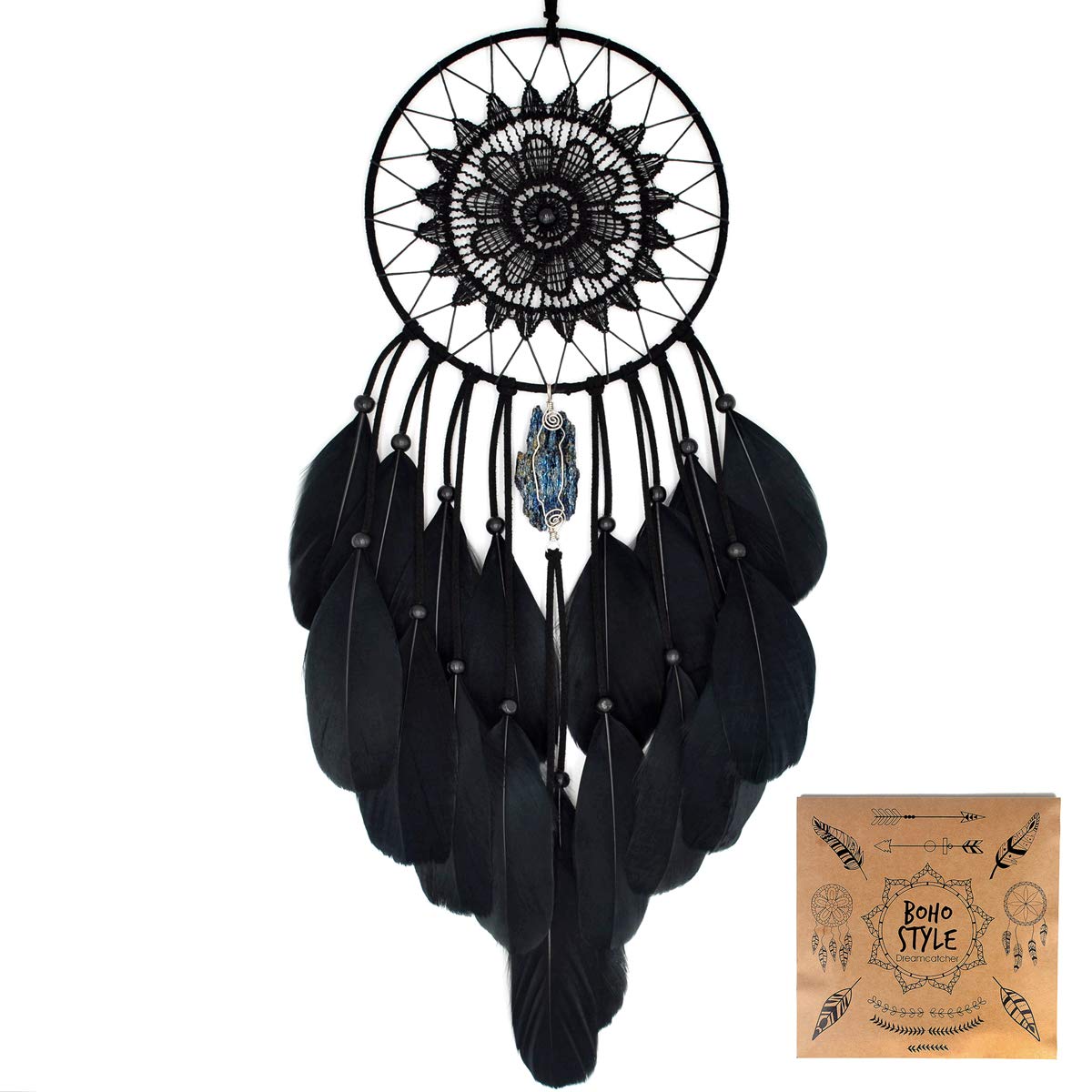 Urdeoms Black Dream Catchers for Bedroom Adults Boys Dream Catcher Wall Decor for Girls Crystals Boho Wall Hanging Decor Teens R