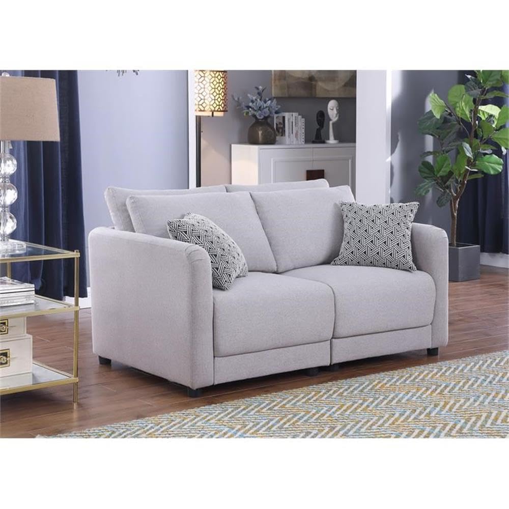 Lilola Home Penelope Light Gray Linen Fabric Loveseat with Pillows