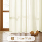 Homeideas Non-See-Through Cream Yellow Privacy Sheer Curtains 52 X 54 Inches Long 2 Panels Set, Fish Bone Pattern Semi Sheer Cur