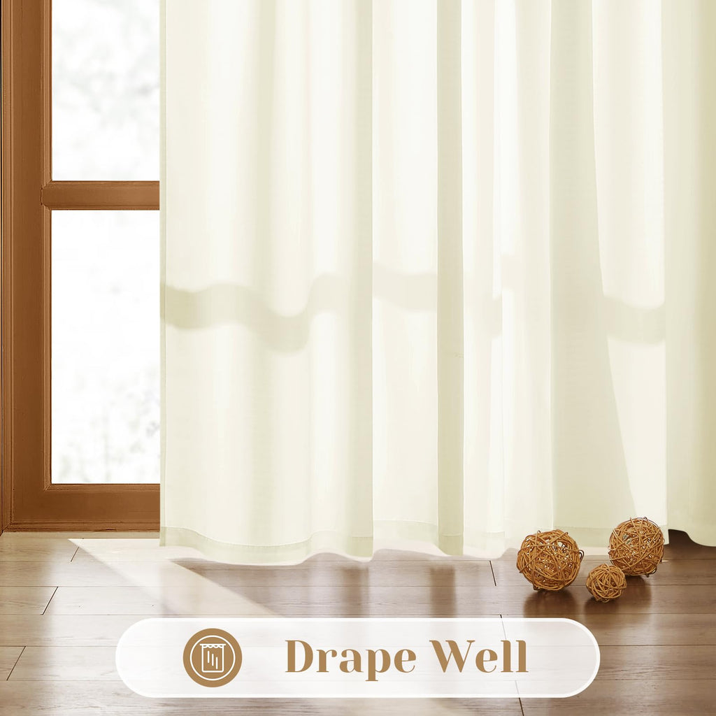 Homeideas Non-See-Through Cream Yellow Privacy Sheer Curtains 52 X 96 Inches Long 2 Panels Set, Fish Bone Pattern Semi Sheer Cur