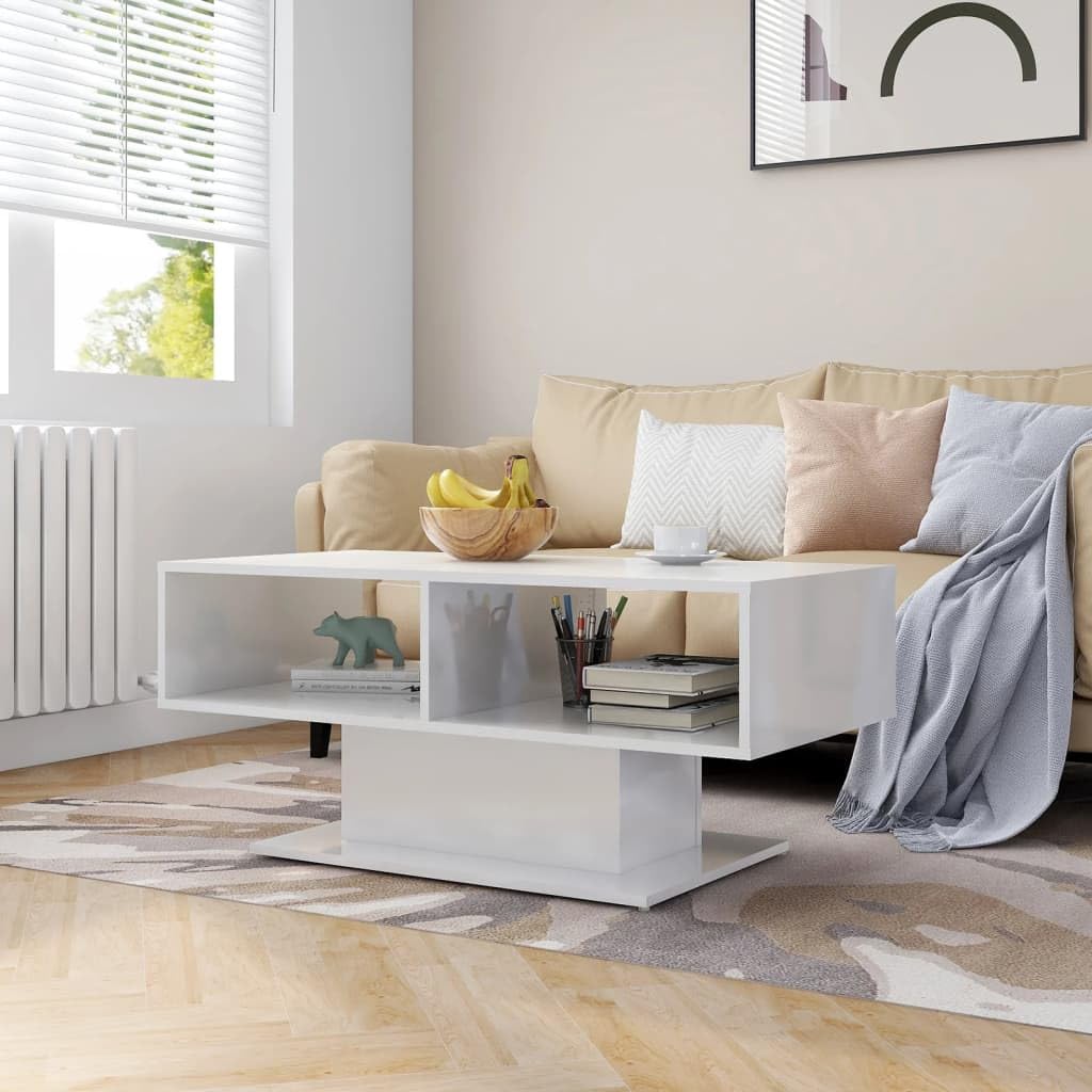 vidaXL Coffee Table High Gloss White 40.7"x19.7"x17.5" Engineered Wood