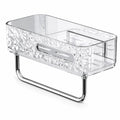 ZOCKRIX Bathroom Shelf with Towel Holder, Transparent Wall Storage Rack with Textured Front, Open Tray and Hanging Rail for Wash