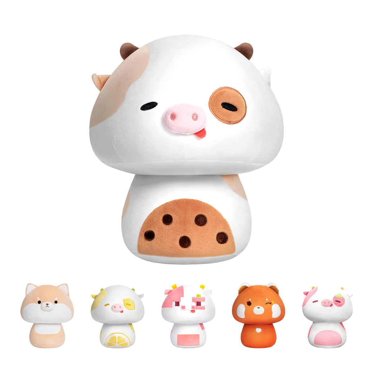 Mewaii Squishy Cloud-Like Softness, Trending Kawaii Milk Tea Cow Mushroom Plush Pillow, A Must-Have Collectible for Young Adults