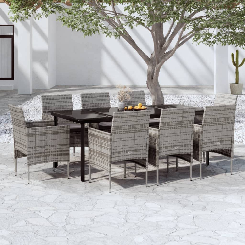 vidaXL Patio Dining Set 9 Piece with Cushions Garden Outdoor Terrace Balcony Backyard Dining Dinner Dinette Table and Chair Furniture Gray and Black
