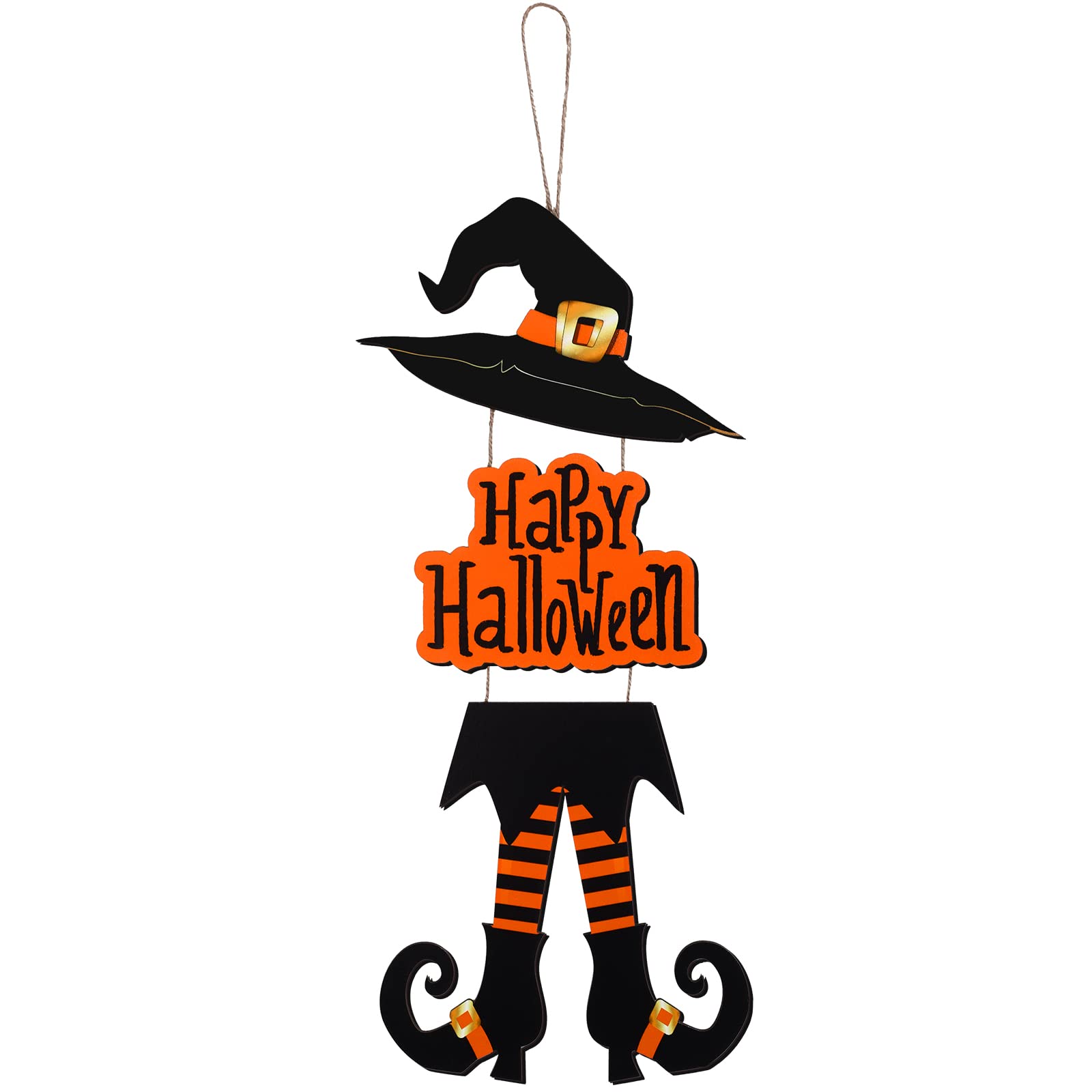 Yerliker Halloween Happy Sign Decoration Witch Legs Hat Hanging Wooden Wall Decor Version Rustic Front Door Hanger Fall Art Orna