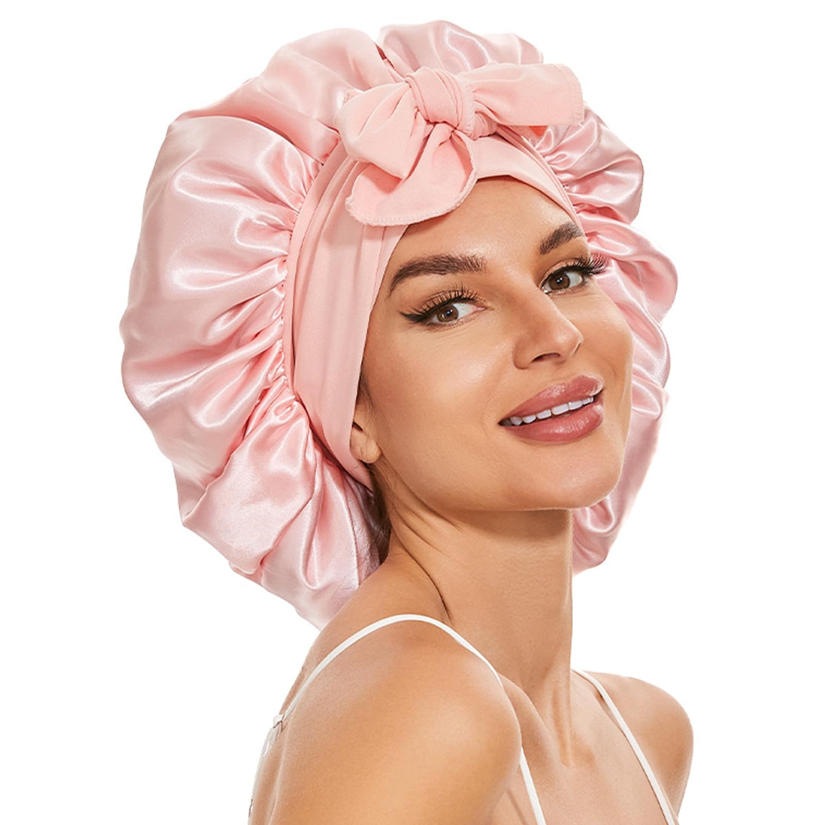 Large Silk Bonnet for Sleeping, Satin Hair Bonnet for Sleeping with Tie Band, Double Layer Satin Bonnets for Women Natural Curly