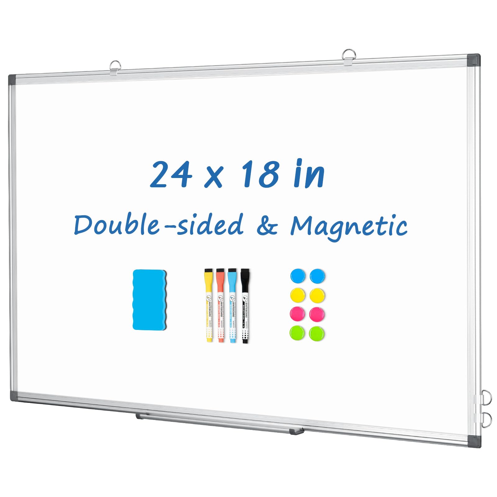 Dollar Boss White Board Magnetic Dry Erase Board, 24 X 18 Inch Double-Sided Whiteboard For Wall Silver Aluminum Frame For Office