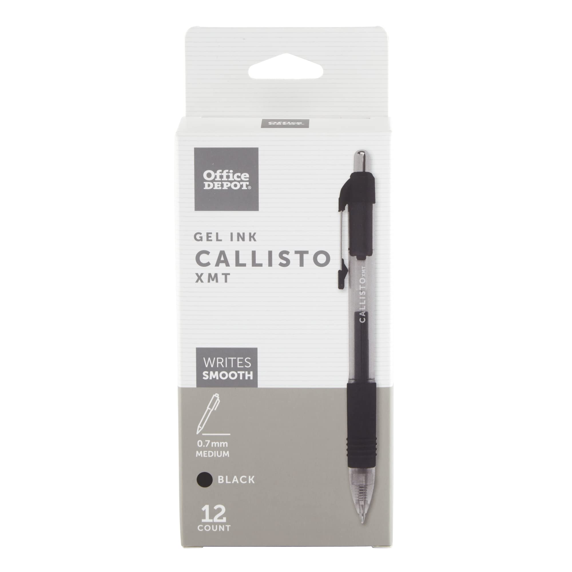 Office Depot Soft-Grip Retractable Gel Pens, Medium Point, 0.7 Mm, Transparent Black Barrel, Black Ink, Pack Of 12 Pens