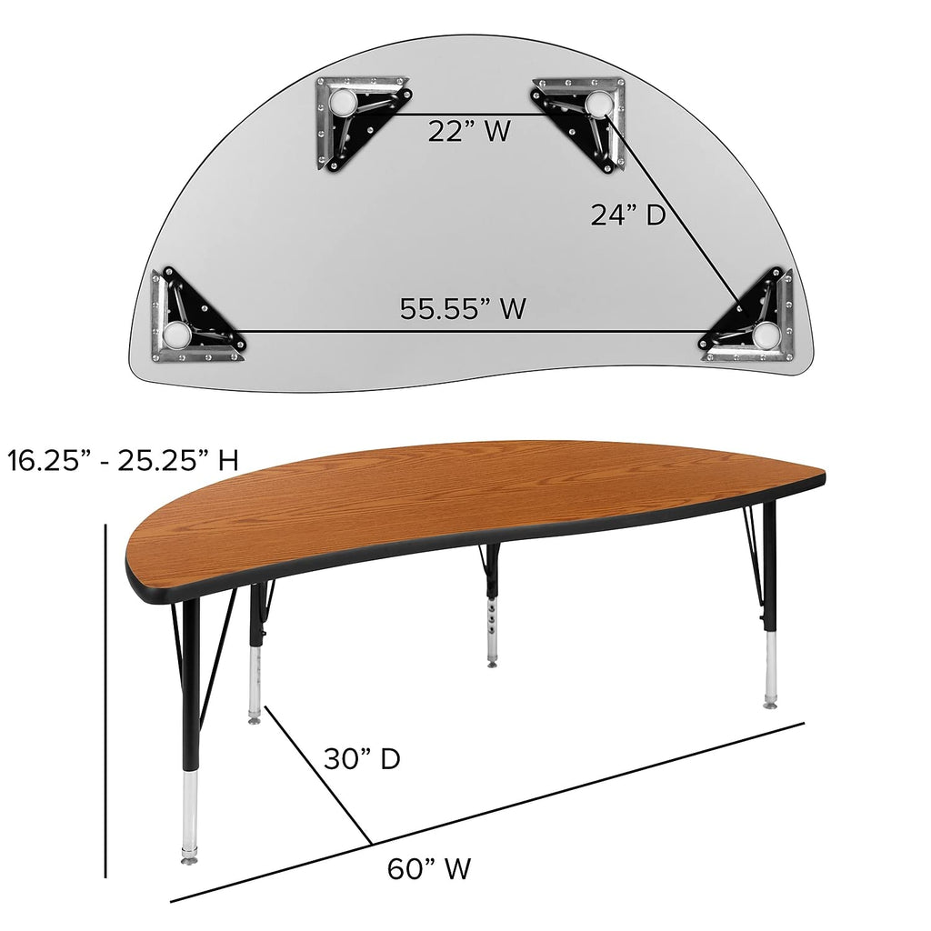 Flash Furniture 60" Circle Wave Collaborative Laminate Activity Table Set With 14" Student Stack Chairs, Oak/Black