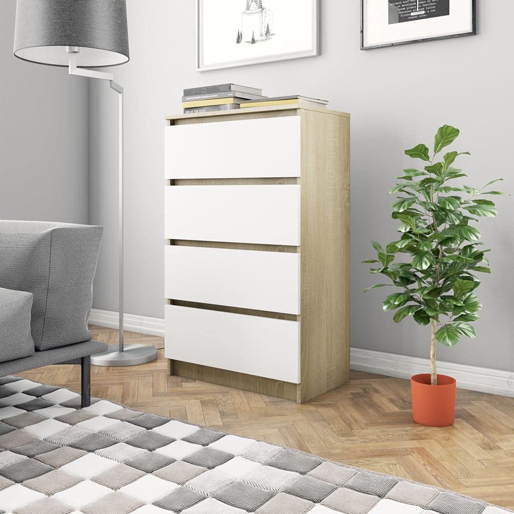 vidaXL Sideboard, Sideboard Cabinet Side Cabinet with Drawers, Drawer Sideboard, Storage Side Cabinet, Modern, White and Sonoma Oak Engineered Wood