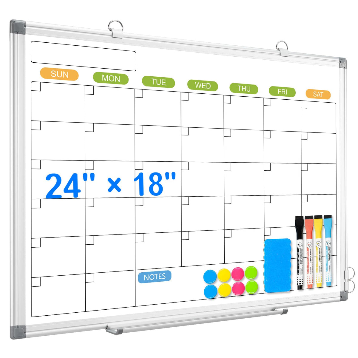 Dry Erase Calendar Whiteboard For Wall, 36' X 24' Magnetic Planner, Silver Aluminum Frame 4 Month Board For Office Home And Sc