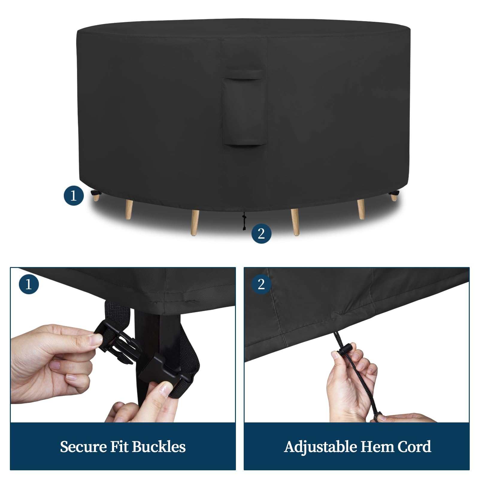 Easy-Going Round Patio Furniture Cover Waterproof Outdoor Dining Table And Chair Cover Anti-Uv Outside Sectional Sofa Set Covers (62' Dia X 28' H, Black)