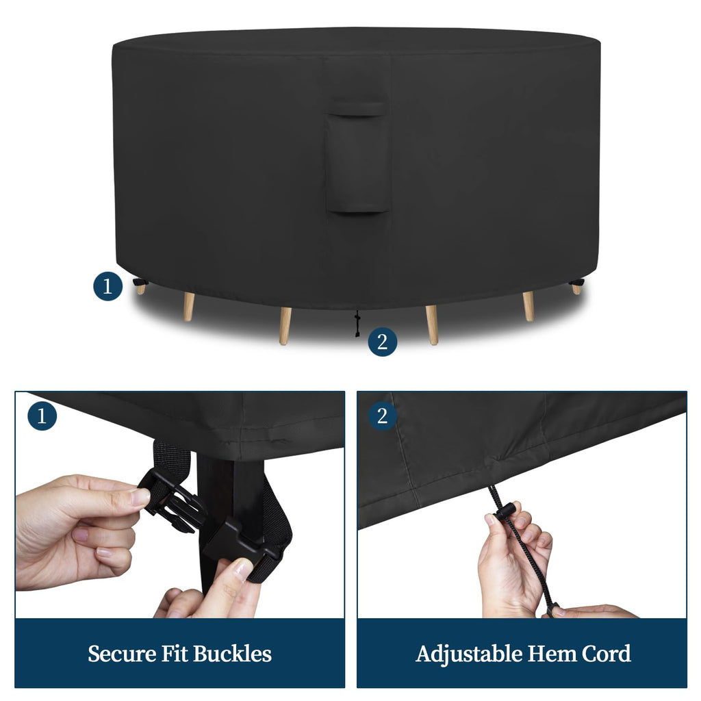 Easy-Going Round Patio Furniture Cover Waterproof Outdoor Dining Table And Chair Cover Anti-Uv Outside Sectional Sofa Set Covers (62' Dia X 28' H, Black)