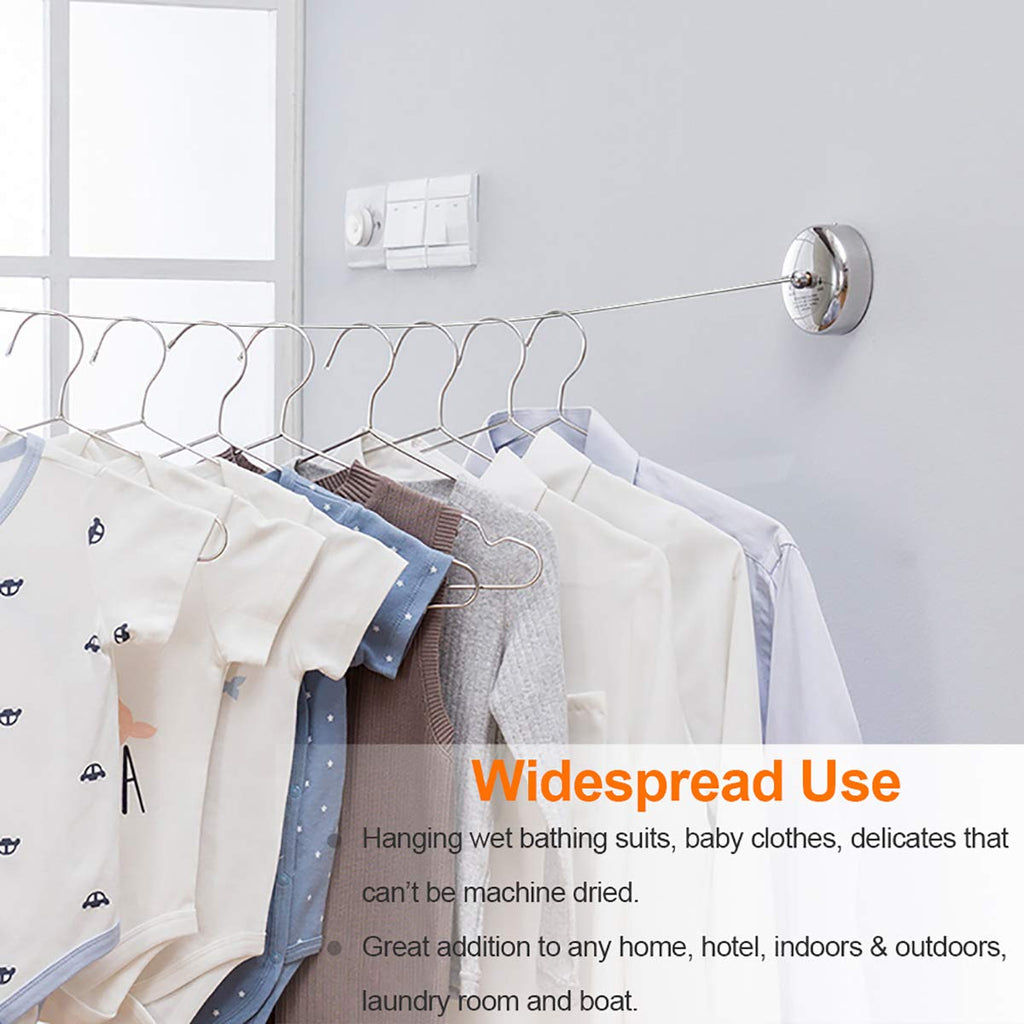 MANGZ 12.5ft Retractable Clothesline - Heavy Duty 304 Stainless Steel, Adjustable Wall Mounted for Indoor & Outdoor Drying - Silver