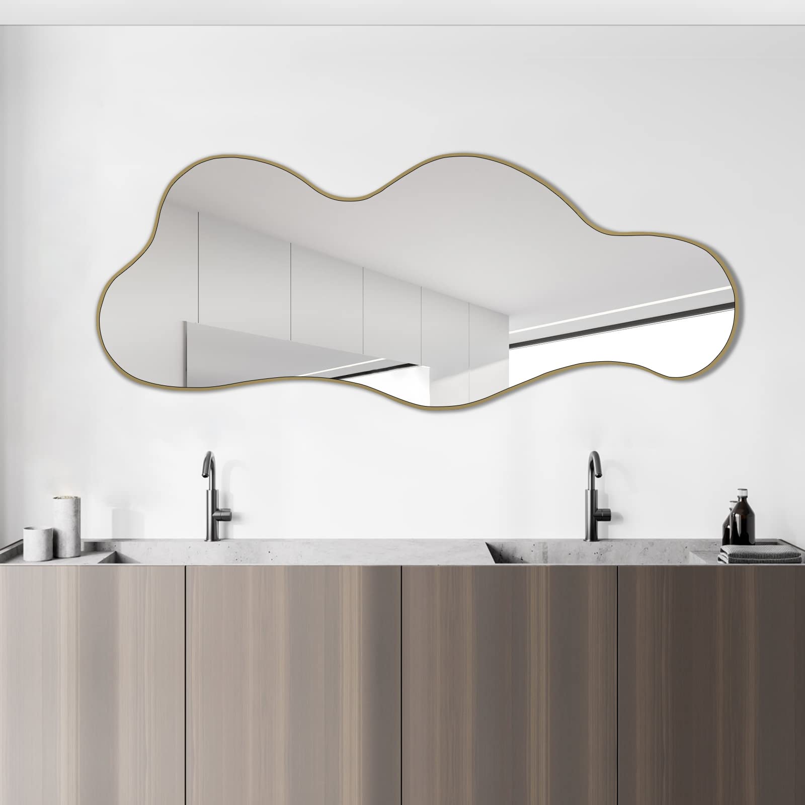 POZINO Irregular Wall Mirror, Asymmetrical Mirror, Cloud Shaped Mirror, Modern Mirror for Wall Decor, Gold Mirrors for Bathroom 