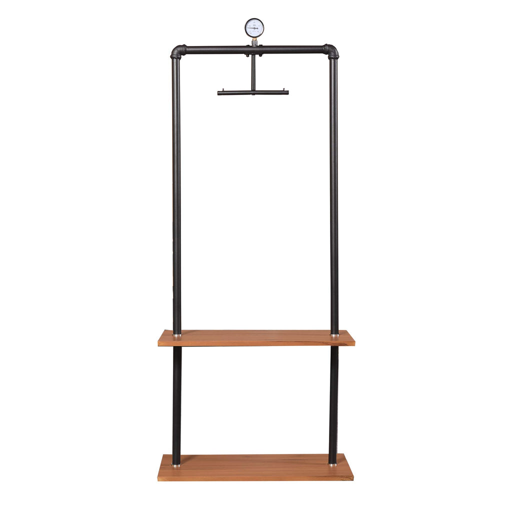 Furinno Wyatt Industrial Style Garment Rack with Wood Shelves, Antique Espresso