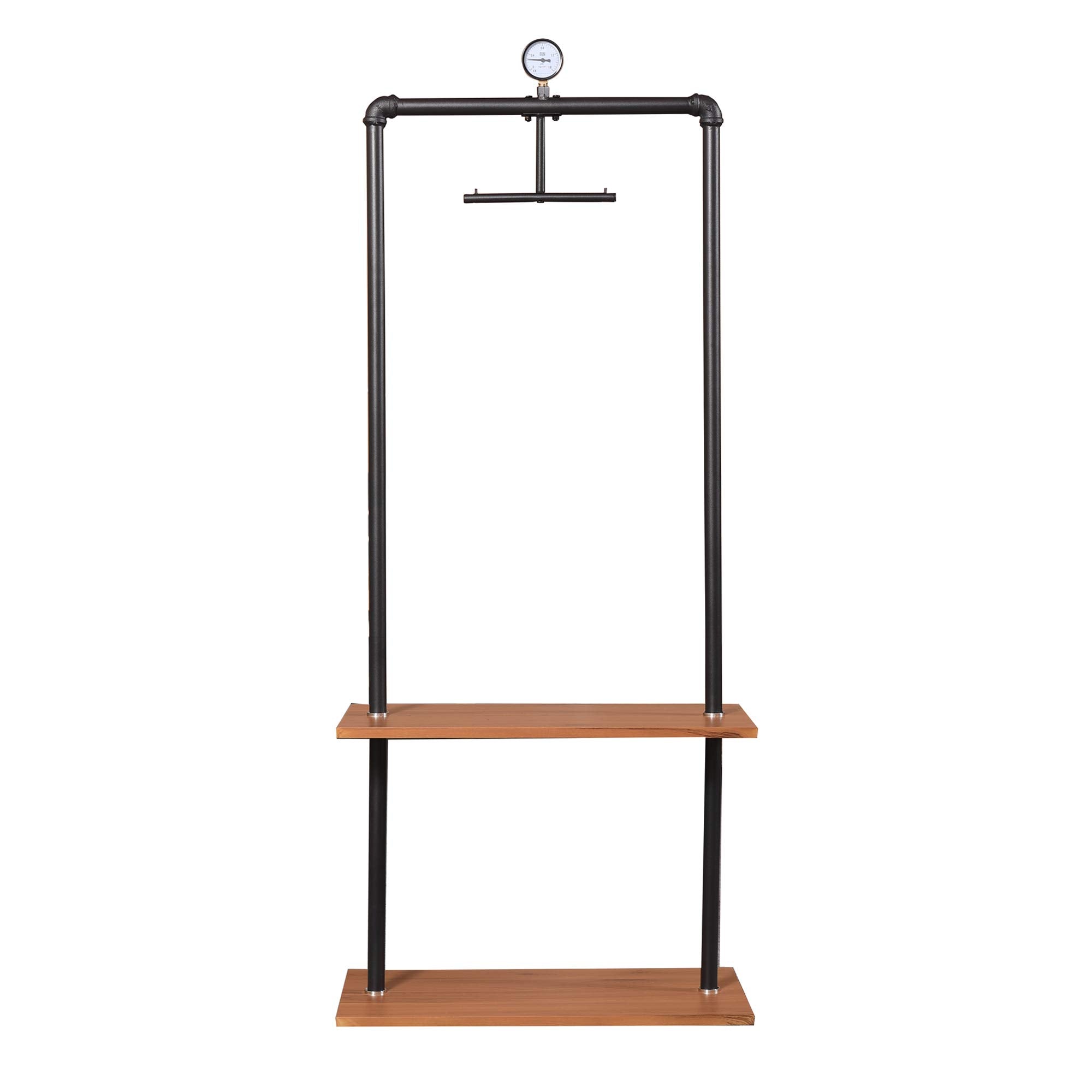 Furinno Wyatt Industrial Style Garment Rack with Wood Shelves, Antique Espresso