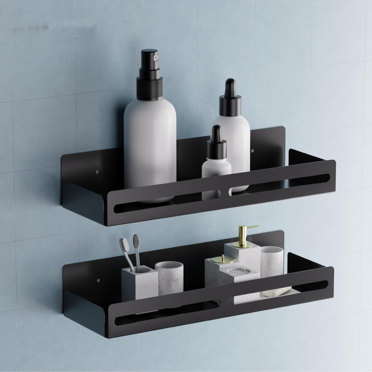 iSTAR Pack of 2 Wall Mounted Bathroom Storage Organiser, Floating Shelf for Wall for Cabinet Multifunctional Large Capacity Bath