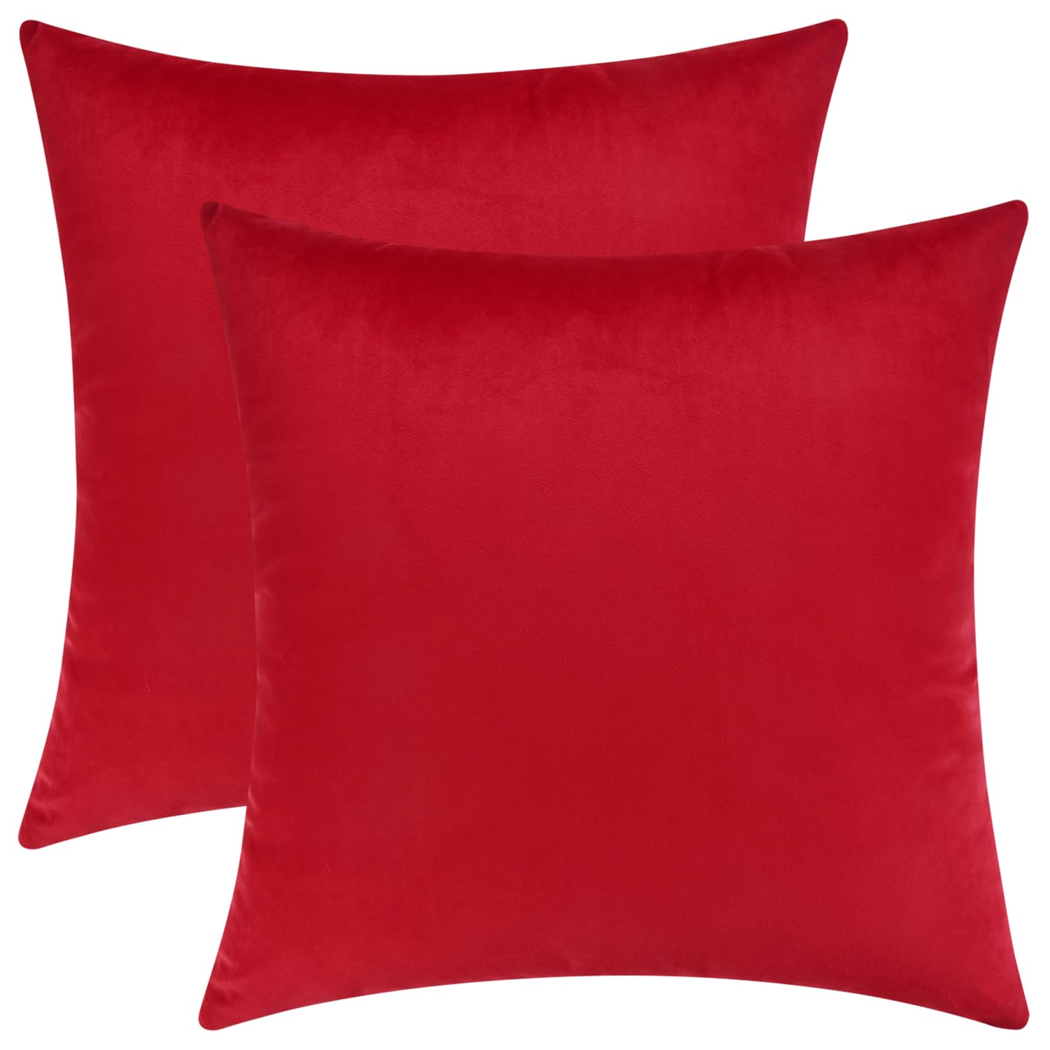 Mixhug Decorative Throw Pillow Covers, Velvet Cushion Covers, Solid Throw Pillow Cases For Couch And Bed, Red, 24 X 24 Inches, S