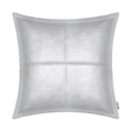 Brawarm Silver Leather Throw Pillow 22 X 22 Inches, Faux Leather Pillow Cover With Piping, Hand Stitched Leather Decorative Thro