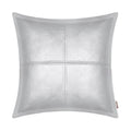 Brawarm Silver Leather Throw Pillow 20 X 20 Inches, Faux Leather Pillow Cover With Piping, Hand Stitched Leather Decorative Thro