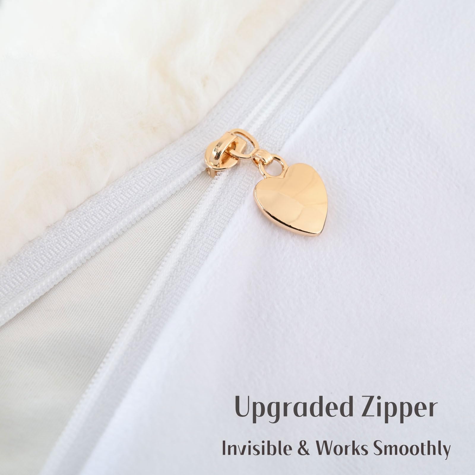 Futei Cream White Decorative Throw Pillow Covers 18X18 Inch Set Of 2, Square Soft Faux Rabbit Fur Big Plaid Cushion Cover,Home D