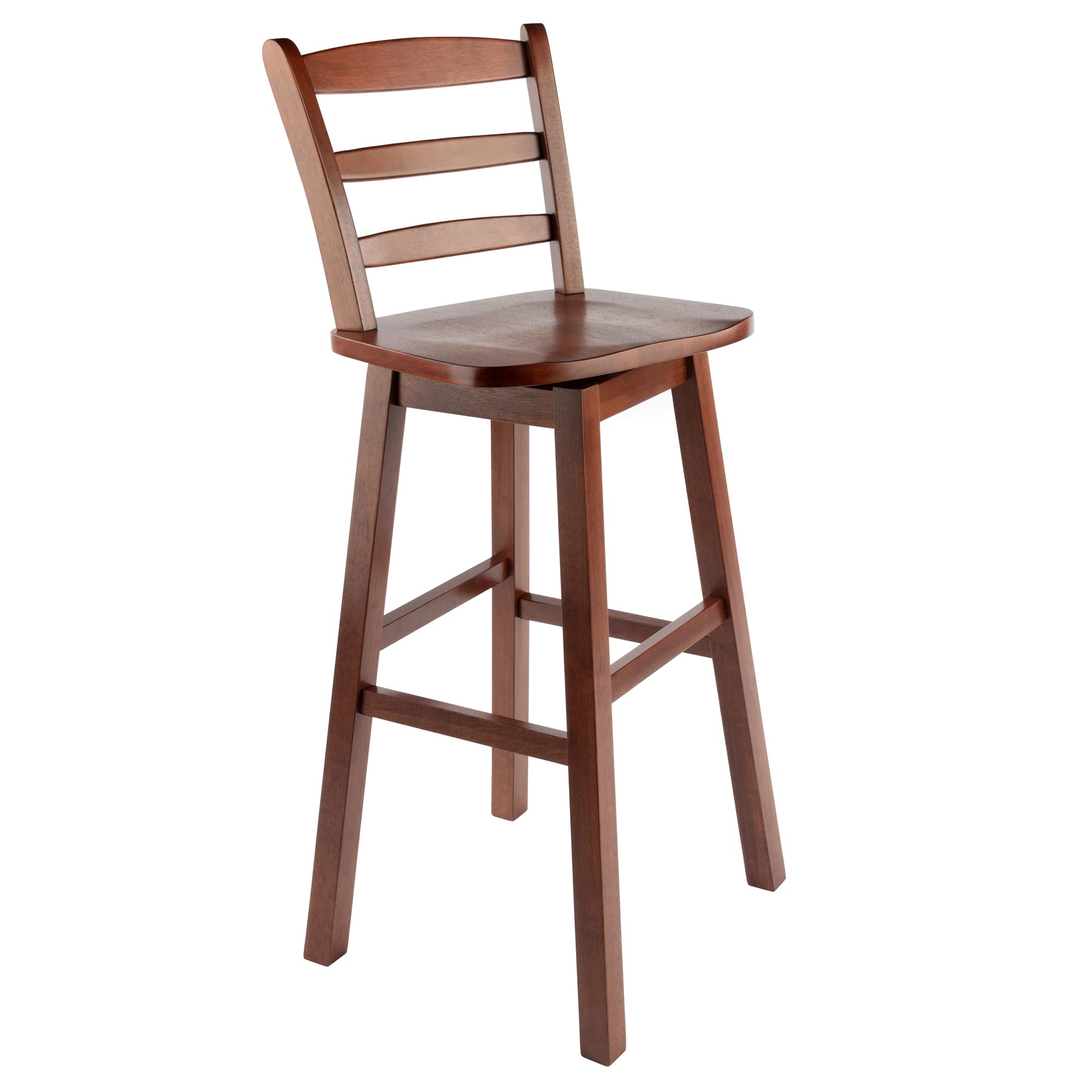 Winsome Scalera Ladder Back Swivel Bar Stool, 30 in, Walnut Finish, Solid Wood