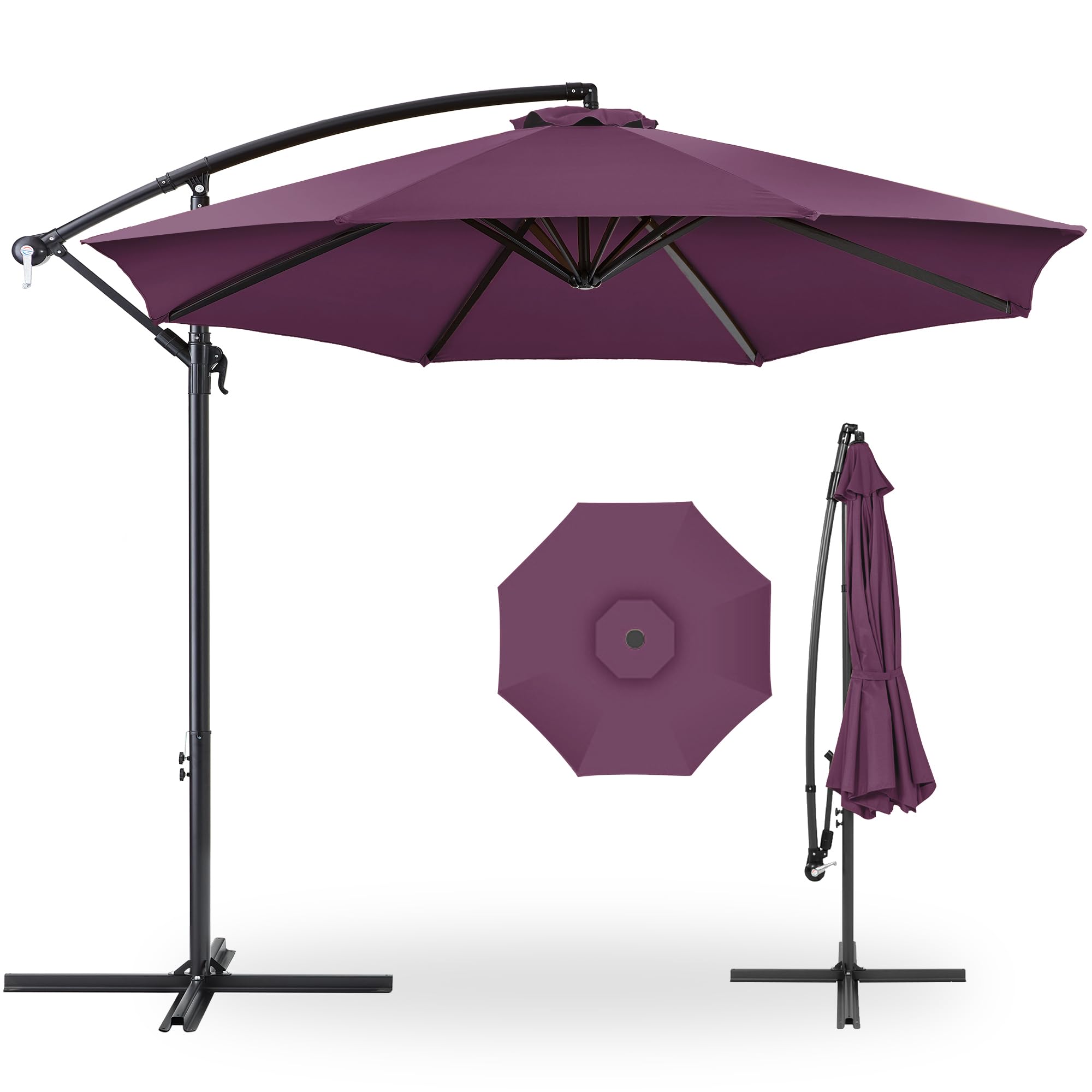 Best Choice Products 10ft Offset Cantilever Hanging Market Patio Umbrella, 8 Sturdy Ribs, Easy Adjustment - Amethyst Purple