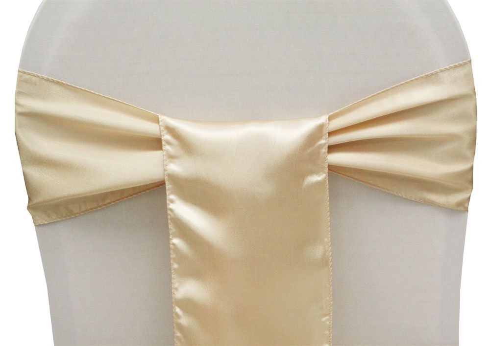 Mds Pack Of 125 Pcs Satin Chair Sashes Charmeuse Sateen Dining Chair Bows Ribbon Ties Back Sash For Wedding Party Birthday Home Hotel Restaurant Banquet Decoration (7 X 108 Inch, Cream)