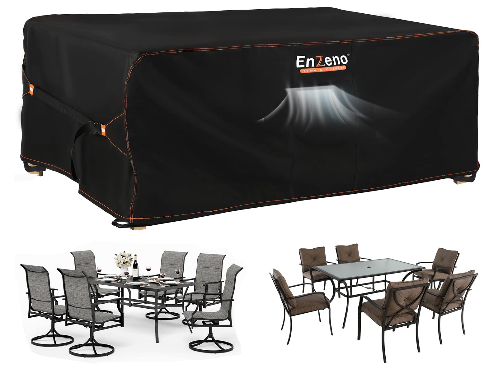 Enzeno Patio Furniture Set Cover Waterproof, Outdoor Dining Coffee Table Chair Covers Rectangular, Heavy Duty Outside Weatherproof Sectional Set Covers For Protection 63'L X 43'W X 28'H