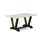 East West Furniture V-Style 7 Piece Modern Set Consist Of A Rectangle Wooden Table With V-Legs And 6 Black Linen Fabric Parson Dining Chairs, 36X60 Inch, V626Fl624-7