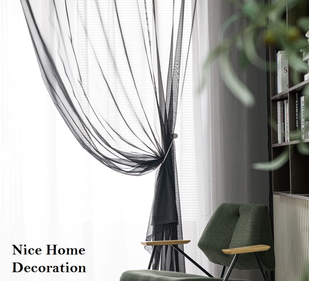 Pi Black Sheer Curtains With Grommets,Hazy Sheer Voile Window Draperies For Home Decoration/Living Room 2 Panels (W52 X L108, Black)