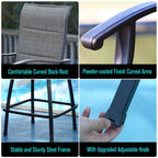 Phi Villa Swivel Bar Stools Outdoor Kitchen Bar Height Patio Chairs Padded Sling Fabric, All-Weather Patio Furniture, 2 Pack