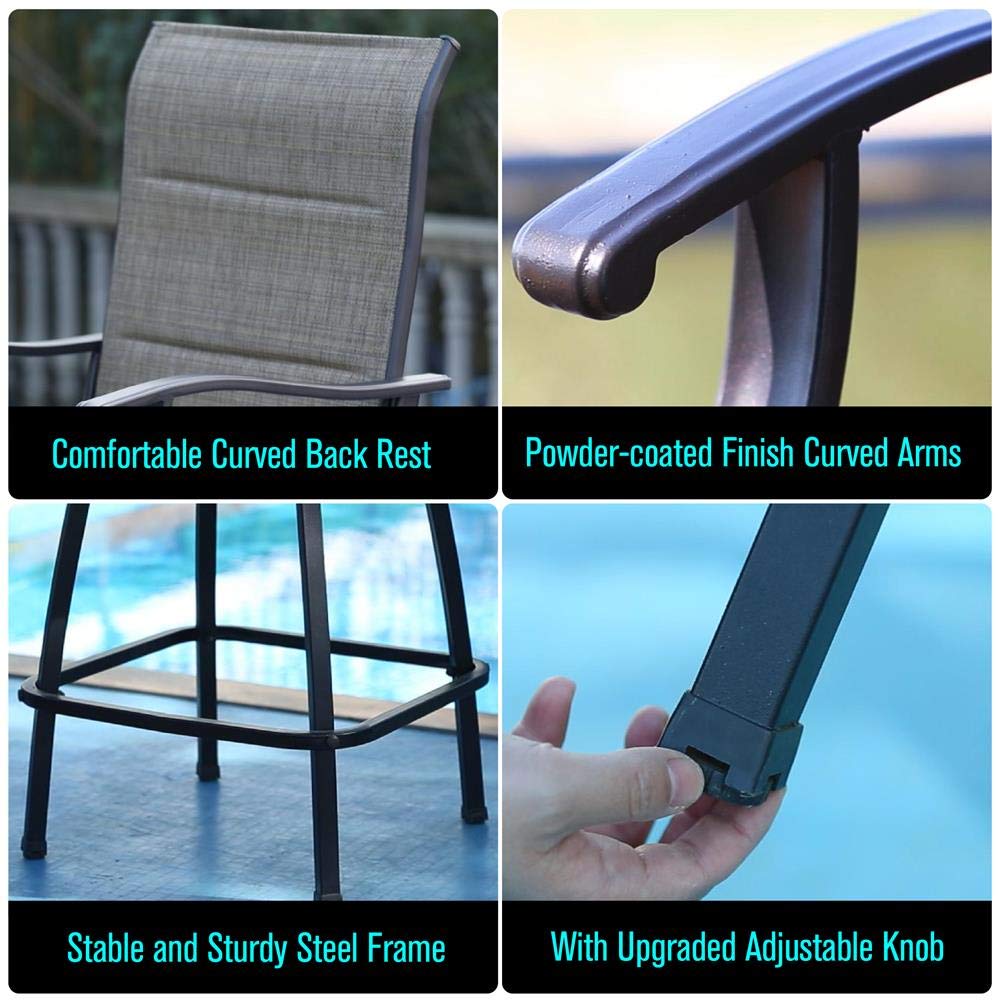 Phi Villa Swivel Bar Stools Outdoor Kitchen Bar Height Patio Chairs Padded Sling Fabric, All-Weather Patio Furniture, 2 Pack