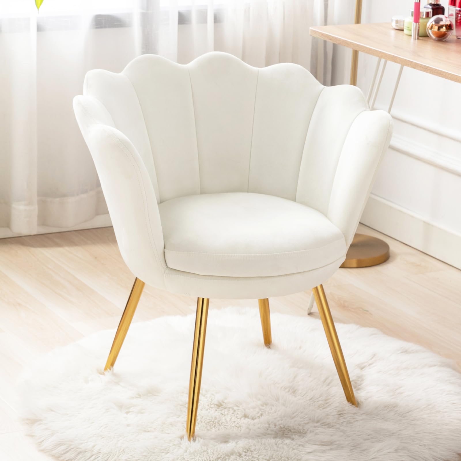 chairus Small Accent Chair for Living Room, Velvet Gold Cute Vanity Chair with Back for Makeup Room, Upholstered Shell Shaped Of
