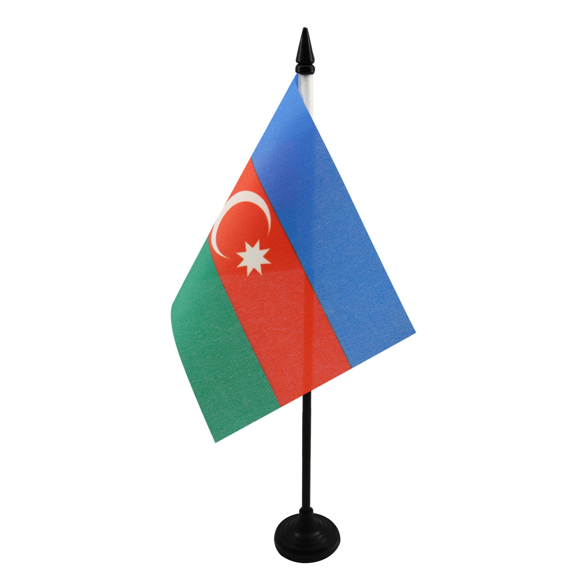 Azerbaijan Table Flag 4' X 6' - Azerbaijani Desk Flag 15 X 10 Cm - Black Plastic Stick And Base - Az Flag