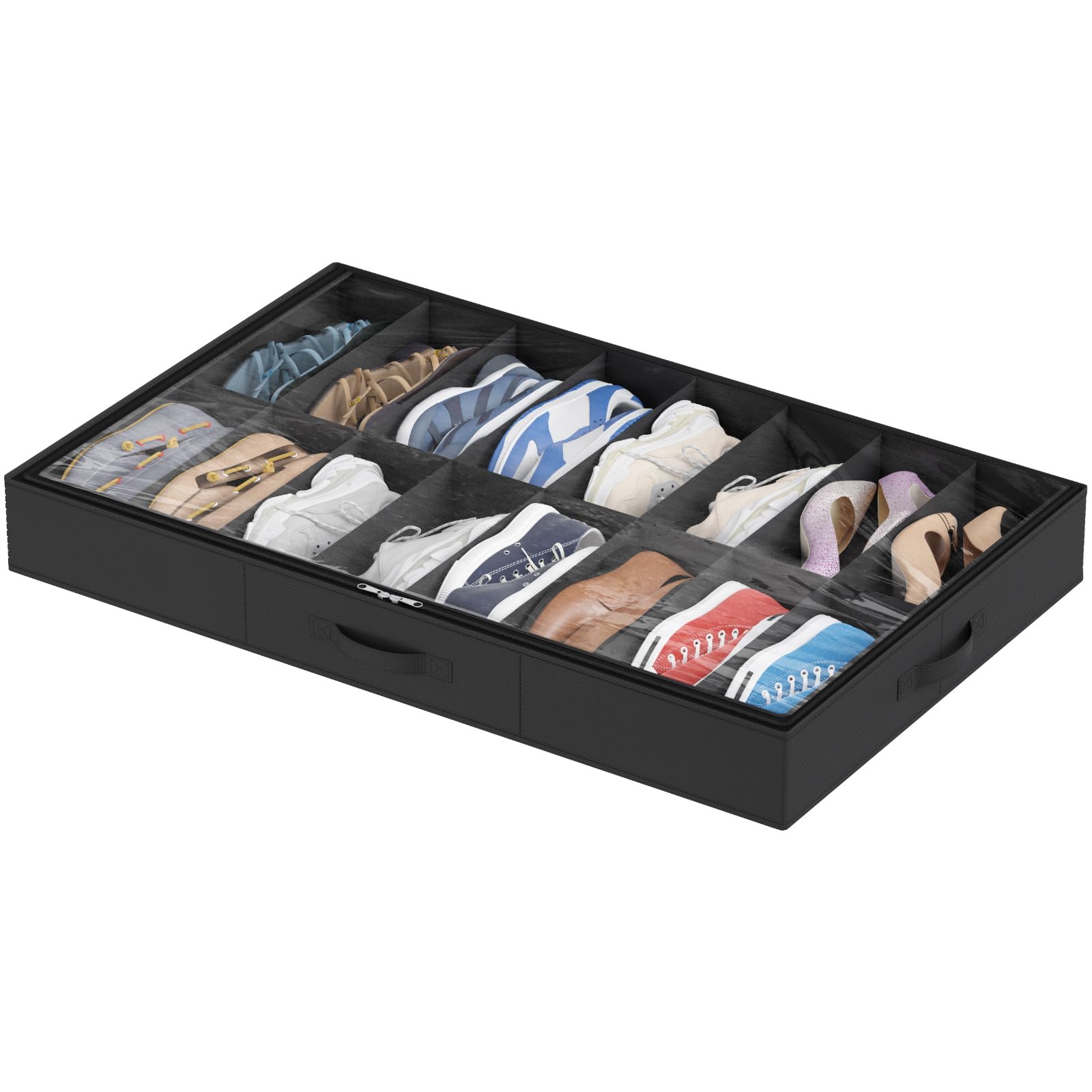 Lifewit Under Bed Shoe Storage Organizer 1 Pack(16 Pairs), 4.3 Tall Fabric Shoes Container Box, Foldable Closet Shoe Bag with 2 
